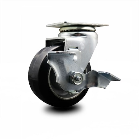 Service Caster 4 Inch Rubber on Aluminum Swivel Caster with Roller Bearing and Brake SCC SCC-20S420-RAR-TLB